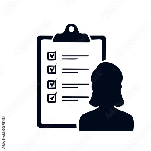 Clipboard with checklist and person silhouette icon