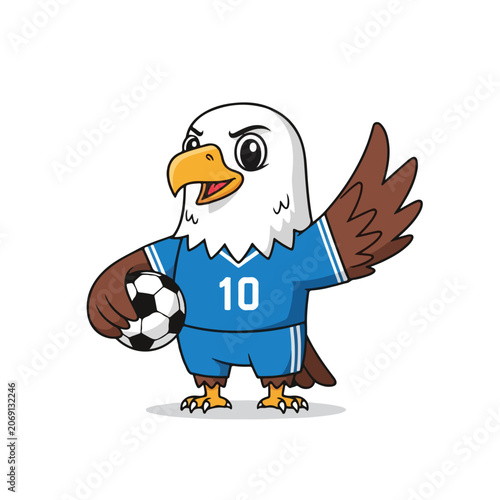 Cute Eagle Mascot Football Uniform International Tournament Flat Vector Illustration