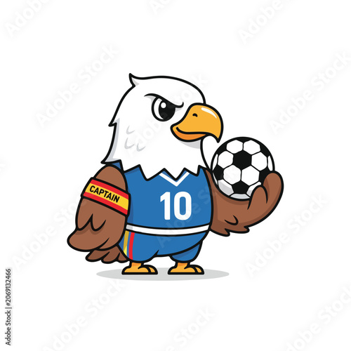 Cute Eagle Mascot Football Uniform International Tournament Flat Vector Illustration