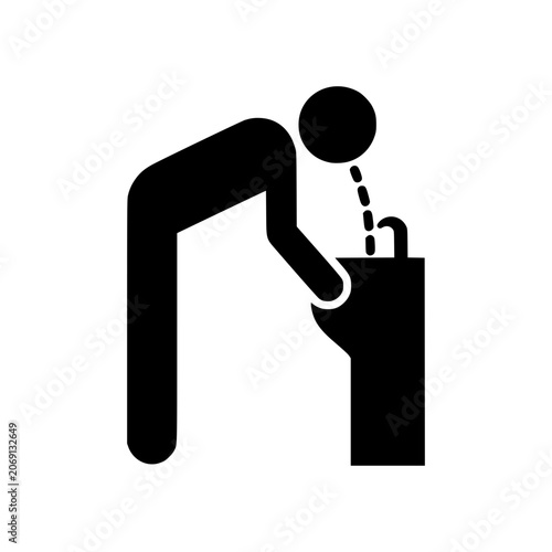 Thirsty Silhouette: A simple, bold silhouette of a person drinking from a water fountain, illustrating the basic human need for hydration.