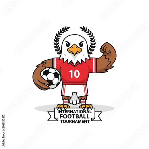 Cute Eagle Mascot Football Uniform International Tournament Flat Vector Illustration
