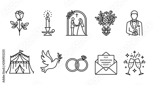 Wedding Marriage Symbols and Icons.