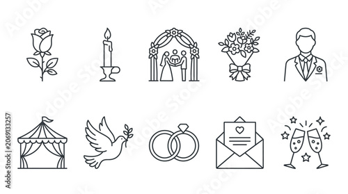 Wedding icons and marriage symbols.