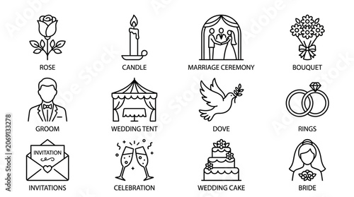 Wedding icons and symbols collection.