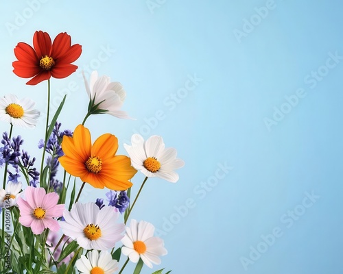 Breezy summer afternoon in blooming meadow, wildflowers stretching to the horizon