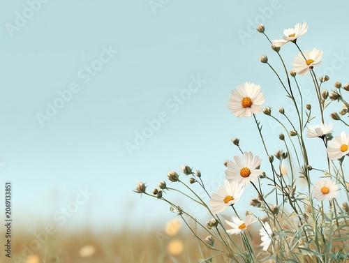 Peaceful summer field, breeze moving gently through blooming wildflowers