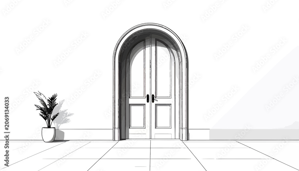Fototapeta premium Large Arched Double Door Entrance.