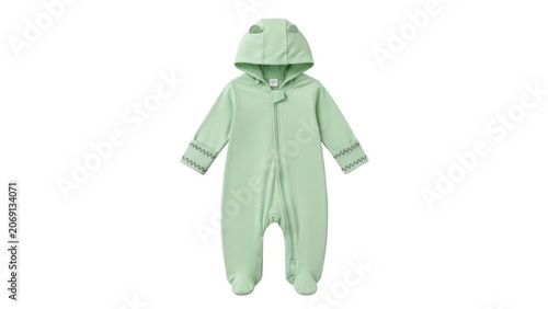 Mint green baby snowsuit with hood and foot covers for cold weather