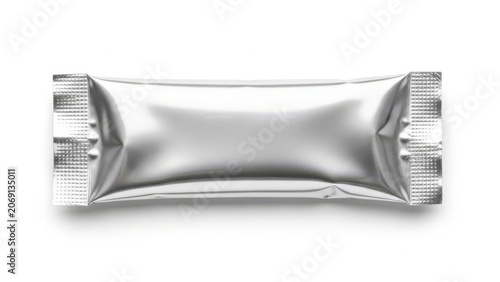 A single, unopened, rectangular, foil-wrapped chocolate bar on a white background