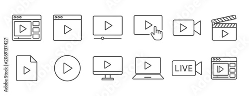 Fotografie Set of thin line player icons featuring media buttons and screens interface stre