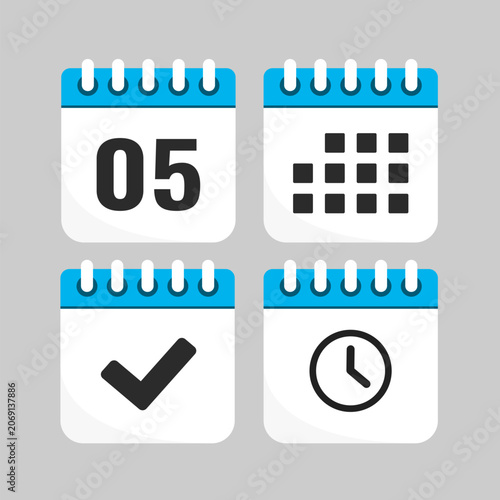 Icon page calendar - day 5, agenda, check, timer