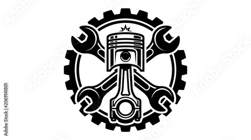 Piston engine part with tools.