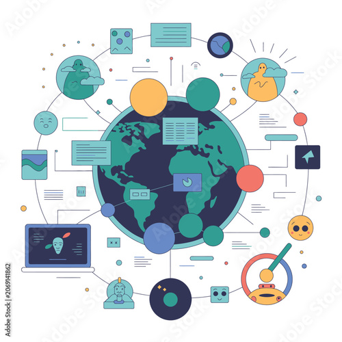 Global network communication connection concept graphic with internet