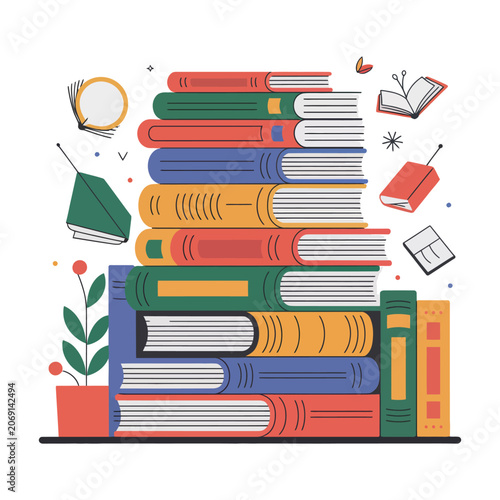 Stack of books library education knowledge concept illustration