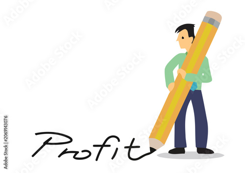 Business professional writing profit word with giant pencil, business