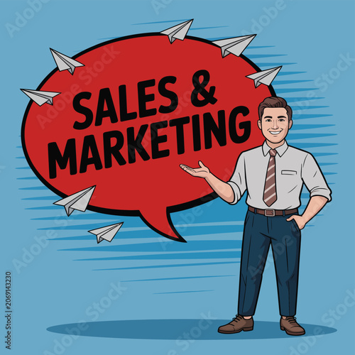 Businessman presenting sales and marketing strategy concept