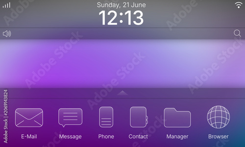 Tablet operating system home screen interface with application dock and clock widget