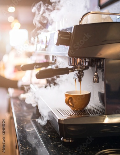 professional espresso machine brewing coffee