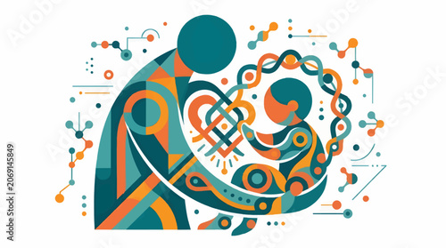 Bild auf Leinwand Abstract Family Connection Illustration with Interlocking Geometric Shapes, Pare