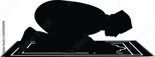 Muslim man in prostration on a prayer rug silhouette