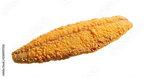 Crispy fried fish fillet on a black background, golden food