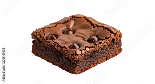 Chocolate brownie with chocolate chips on a black background, dessert sweet