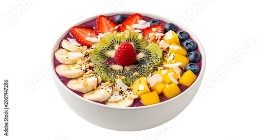 Fruit bowl with kiwi, strawberry, and mango blueberries