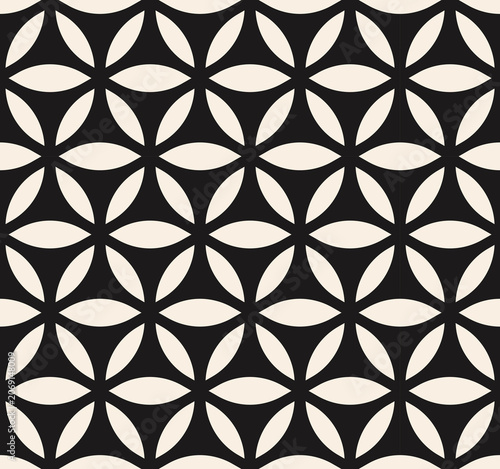 Seamless geometric flower pattern. Vector monochrome abstract asanoha lattice background. Modern minimalist petal shapes texture