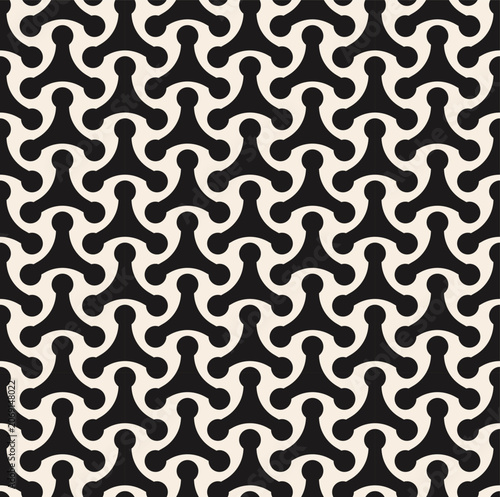 Seamless retro pattern. Vector monochrome abstract rounded tripod shapes background. Modern groovy geometric tessellation texture.