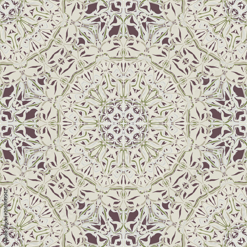 Mandala. Vector graphics. Round hand-drawn ornament. Geometric ornament for textiles.
Stylish print. Symbol, emblem, element.
Seamless pattern.