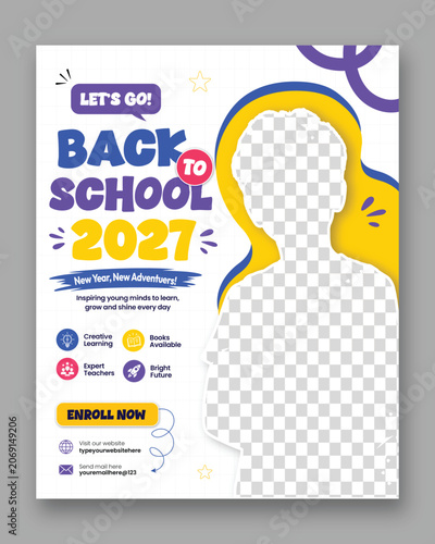 Back to school social media post template, education admission poster, kids academy promotion poster, editable vector design