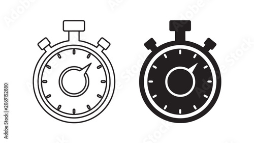 Bild auf Leinwand Stopwatch Icons Side by Side, White and Black Circular Timer Symbols with Twin B