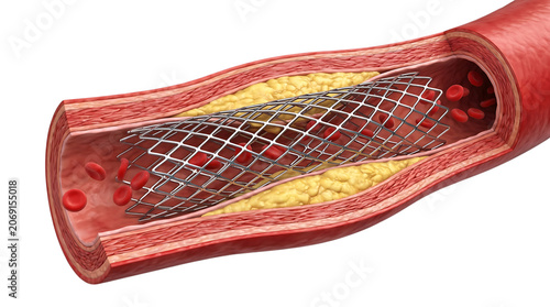 Cardiac Stent Inside Coronary Artery Heart Angioplasty Isolated on Background