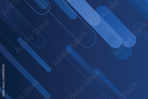 Dark blue background, with diagonal rounded, rectangles, overlapping capsules, and thin parallel lines