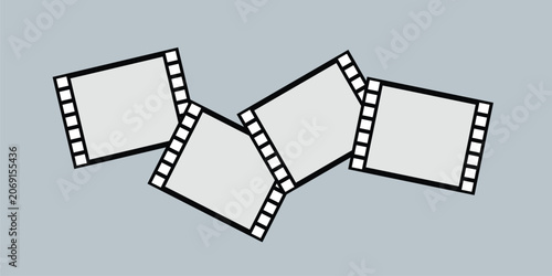 Creative film strip photo frame collage template featuring overlapping cinematic frames. Ideal for photography albums, memory collections, movie-themed designs, scrapbooks, portfolios, presentations.