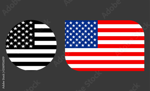 United States of America national flag design variants, traditional american flag in vibrant red white and blue alongside a monochrome version, patriotic symbols for independent country 