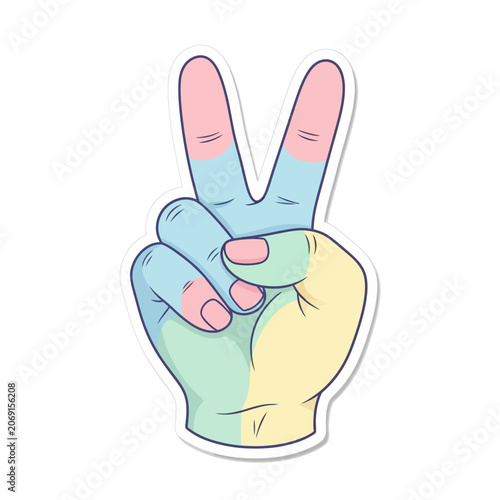 Colorful Hand Making Peace Victory Sign Gesture.