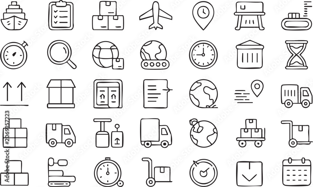 Fototapeta premium Global logistics icon bundle for freight forwarding warehouse and distribution design