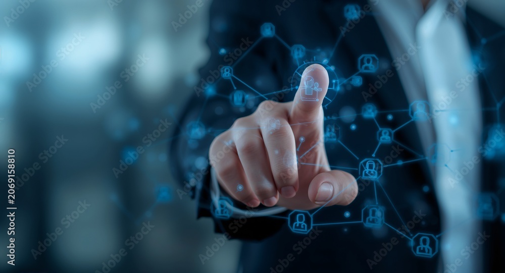 Fototapeta premium Business hand clicks webinar online education internet Online Courses e learning concept � Education and Learning Concept for Academic and Student Success
