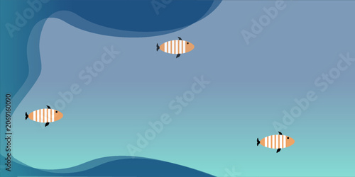 Vibrant Coral Reef Underwater Ecosystem with Tropical Fish and Deep Ocean Blue Gradient