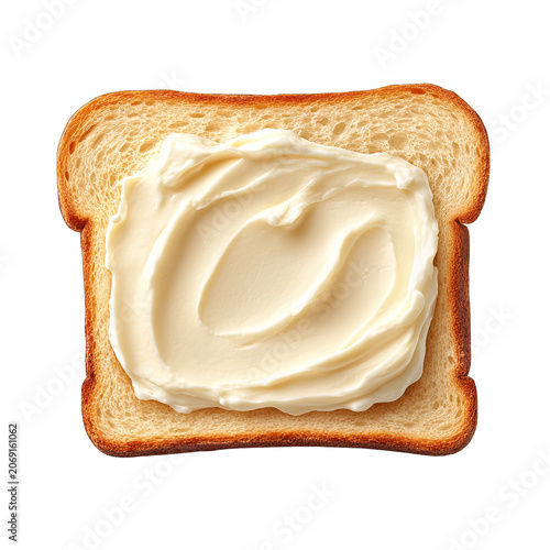 Creamy spread on toasted bread slice, perfect for breakfast