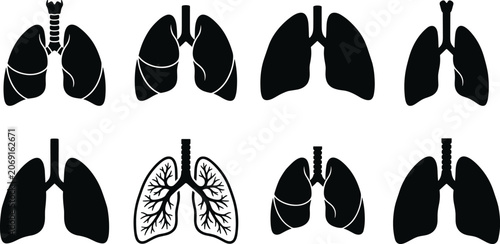 Bild auf Leinwand Human lungs anatomy silhouette collection, respiratory organ healthcare symbols