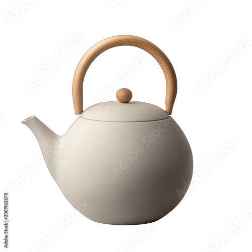 Minimalist ceramic teapot with smooth finish and wooden handle
