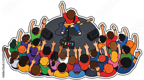 People gathered around a performer.