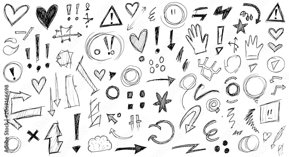 Fototapeta premium Doodle collection hand drawn sketches symbols and icons isolated on transparent background