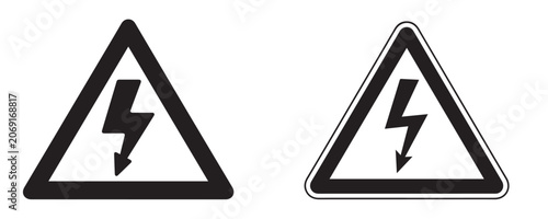 Electric warning signs with lightning bolts on white background