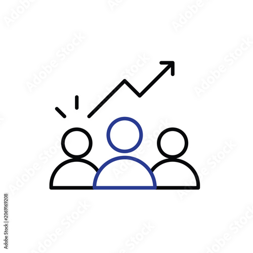 Community Growth icon. User group with an upward trend. Digital, creator, economy. outline design style.