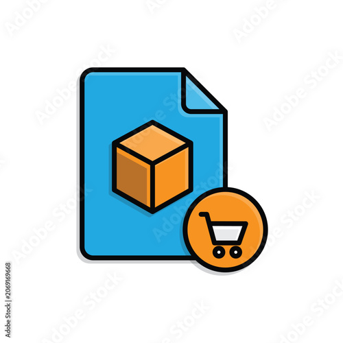 Digital Product icon. Digital file with price tag. Digital, creator, technology, economy. Isometric design style.