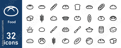 Bilde på lerret Food and various bread types icons set