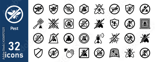 Tableau sur toile Pest control and insect repellent icons set